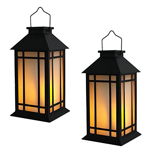 13 Inch Outdoor Decorative Lanterns with LED Candle Timer 2 Pack Black (2 Count)
