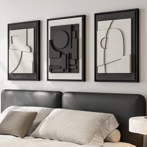 3D Textured Framed Black and White Abstract Wall Art Set of 3 (3 Count)