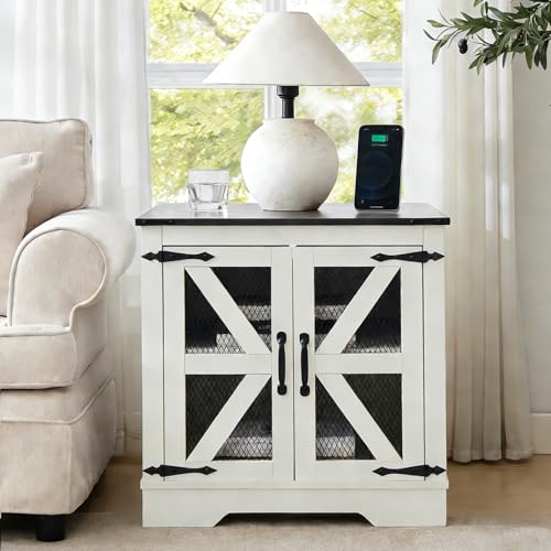 Farmhouse End Table Set with Charging Station