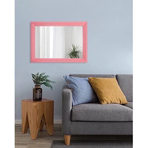 Rectangle Mirror with Wood Frame Modern Farmhouse Wall Mirrors Decor Large 20"x16" for Bedroom Bathroom Living Room Pink