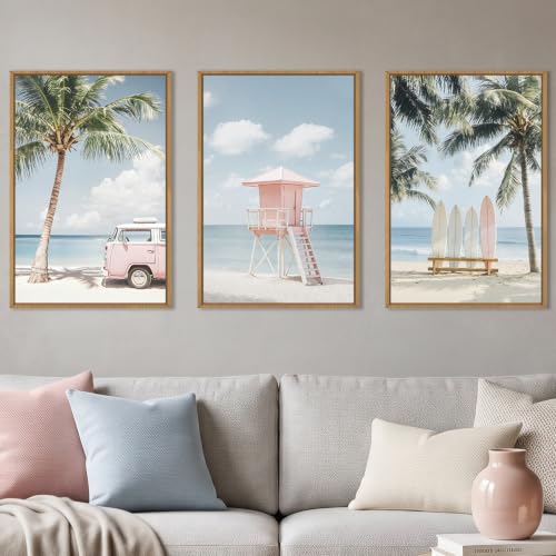 Beach Coastal Seascape Framed Canvas Wall Art Set