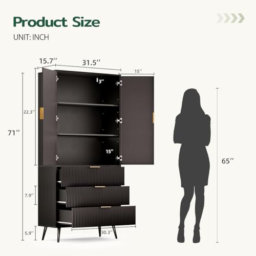 Fluted Tall Cabinet Kitchen Pantry with Adjustable Shelves