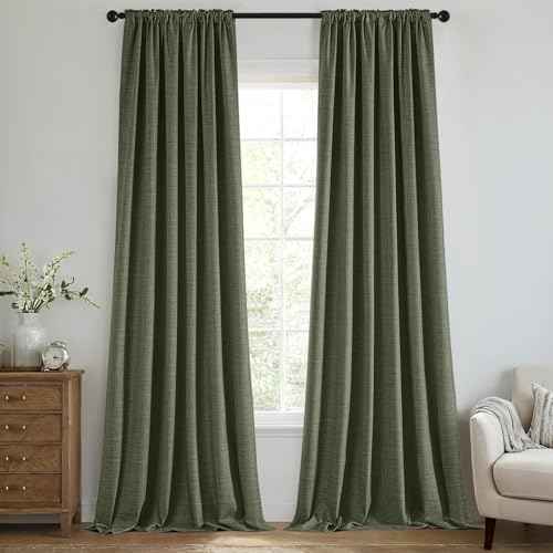 100% Blackout Back Tab Pleat Linen Curtains 50" Wx120 L (2 Count)