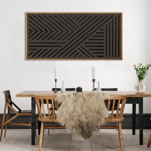 Extra Large Wood Black Wall Art 20x40 Inch Framed Abstract Geometric Wooden Wall Decor Modern Minimalist Neutral Wall Sculpture for Living room Bedroom Dining room Single