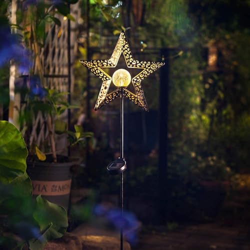 Star Solar Lights Garden Outdoor Decor Waterproof Metal Solar Stakes Lights for Patio Yard Walkway Lawn Patio Mothers Day Garden Gifts Mom Wife Grandma