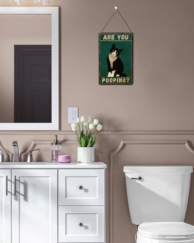 Cat Are You Pooping Metal Tin Sign Vintage Bathroom Decor Poster 8x12"