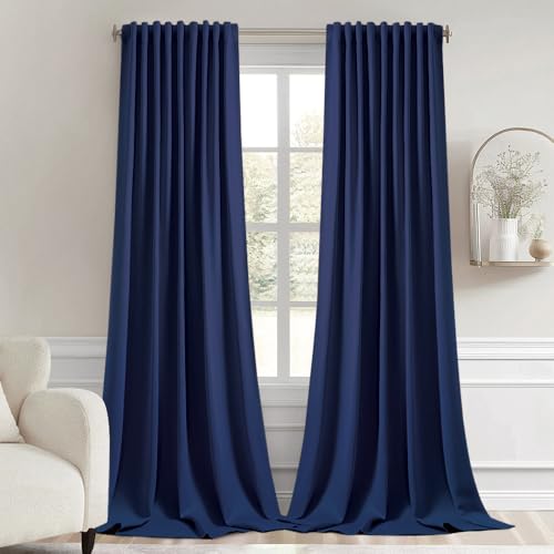 Navy Blue Back Tab Blackout Curtains 52x120 Inch Long 2 Panels Set (2 Count)