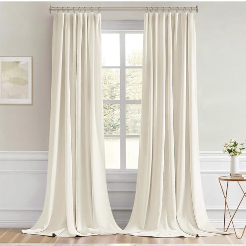 Beige White Back Tab Blackout Curtains 52x102 Inch Long 2 Panels Set (2 Count)