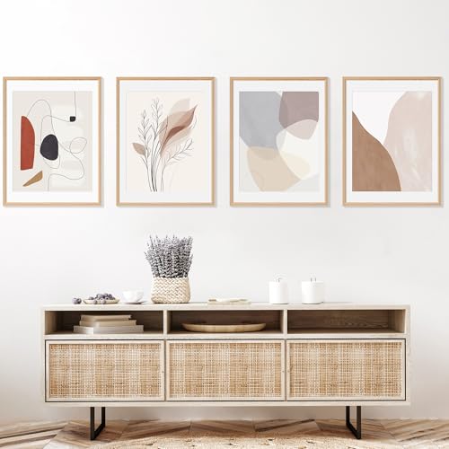 18x24 Poster Frame Set of 4 Natural Solid Oak Photo Frames with 16x20 Removable Mat Wall Hanging Large Handcrafted Frame with HD Plexiglass Wall and Tabletop Display Large Picture Frame (4 Count)
