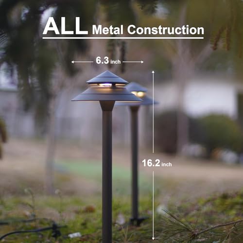 Pathway Lights Kits 3W LED 8PK Outdoor Low Voltage Landscape Lighting 180 Lumen Hardwired 2 Tier Pagoda Path Light 3000K Warm White Metal 12V Electric Sidewalk Walkway Lights with Connectors (8 Count)