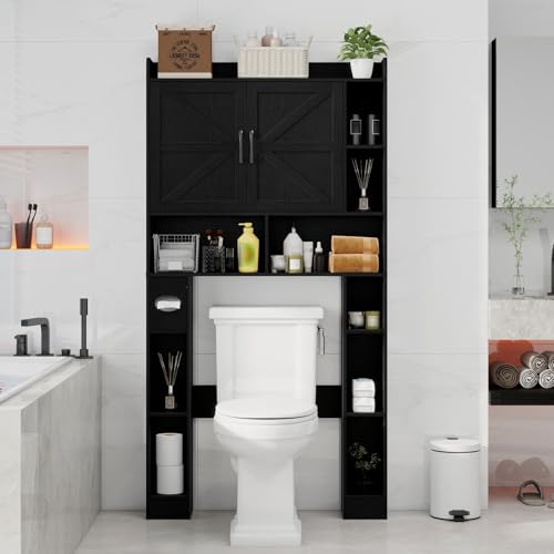 Farmhouse Over The Toilet Storage Cabinet with 2 Barn Doors