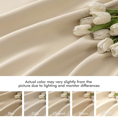 Cream Beige Back Tab Blackout Curtains 52x72 Inches Long 2 Panel Set (2 Count)