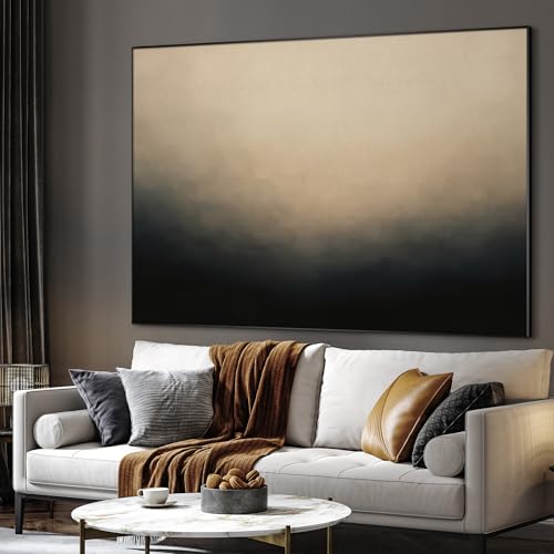 36"x46" Extra Large Framed Wall Art Soft Cream and Dark Abstract Landscape Illustration for Home Living Room Bedroom Decor
