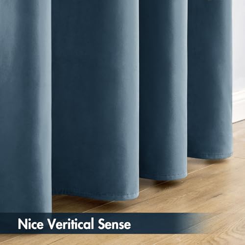 Dark Slate Blackout Velvet Curtains Drapes 84 Inch Long 52"x84" (2 Count)