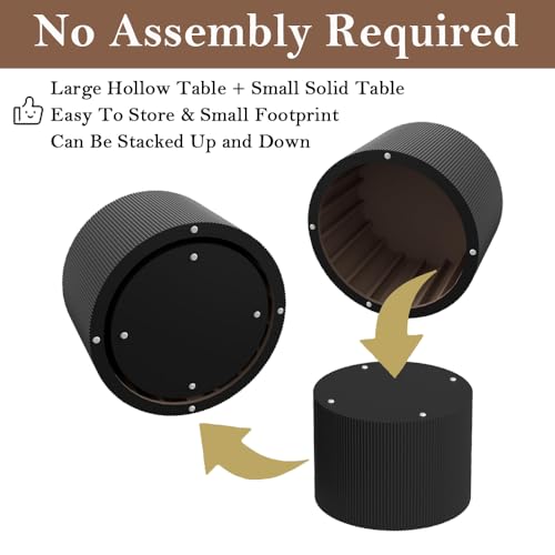 Black Round Fluted Nesting Coffee Table Set of 2 (2 Count)
