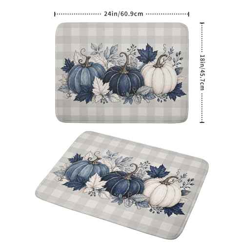 Fall Dish Drying Mat for Kitchen Counter Blue White Pumpkins Grey Plaid Super Absorbent Reversible Microfiber Kitchen Countertop Protector Dishes Pad Large 18x24 inch