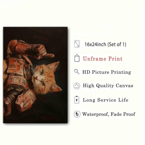 Orange Cat Wall Art Funny Cat Pictures Abstract Armor Picture Animal Portrait Wall Art Retro Animal Prints Dark Aesthetic Paintings Vintage Picture Living Room Decor 16x24inch No Frame