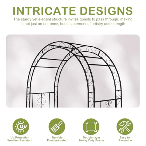 7FT Black Metal Garden Arch Arbor with Gate