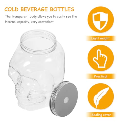 4pcs Halloween Beverage Bottles Clear Skull Shaped Jar Cups 800ml Plastic Drink Bottles with Screw Straw Hole Lid Party Water Tumbler Skull Beverage Juice Mug