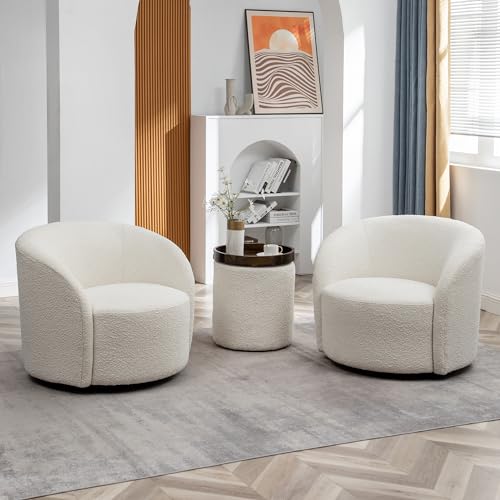 34" W No Assembly Boucle Swivel Barrel Chairs Set of 2 (2 Count)