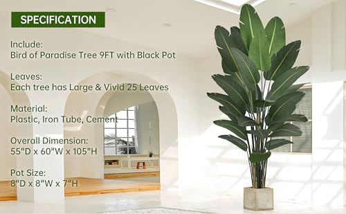 Artificial Bird of Paradise Tree 9FT 25 Thick Matte Texture Leaves