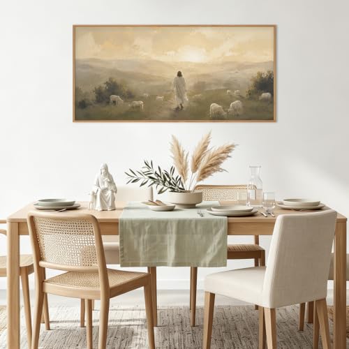 Vintage Jesus Lamb Framed Canvas Wall Art