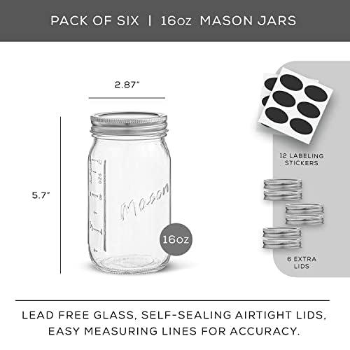 16 Oz Mason Jars With Lids (6 Count)