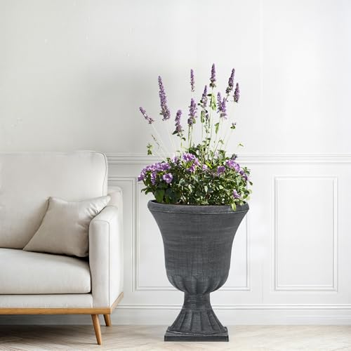 Autodaya 22" Handmade Washed Black Urn Planters Set of 2 Plastic Pots (2 Count)