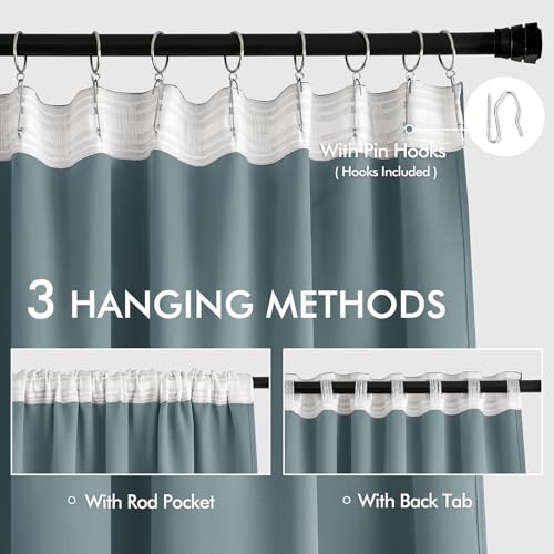 Greyish Blue Back Tab Blackout Curtains 52x90 Inch Long 2 Panels Set (2 Count)
