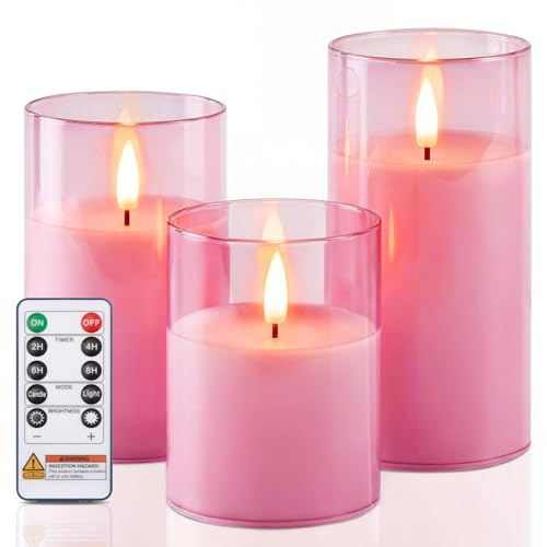 Pink Glass Flameless Candles (3 Count)