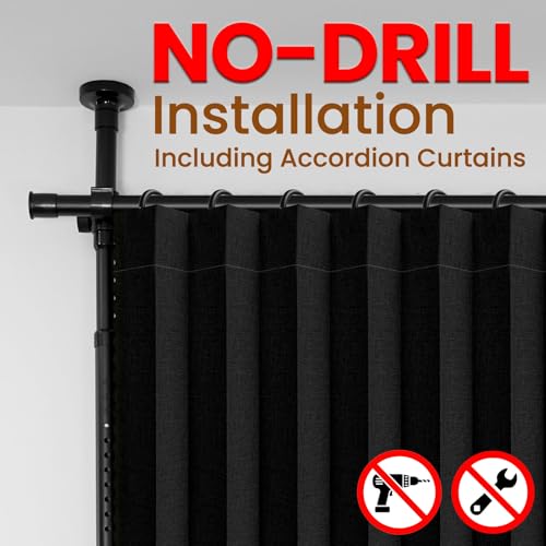 100% Blackout Room Divider Curtains Sets Black 2 Panels W100 x L96in No Drill Curtain Rods (2 Count)