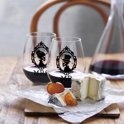 Halloween Wedding Wine Glass Mrs Mr Set of 2 with Gift Box