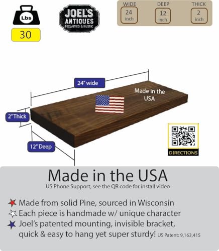 24 Inch Wooden Floating Shelves for Wall