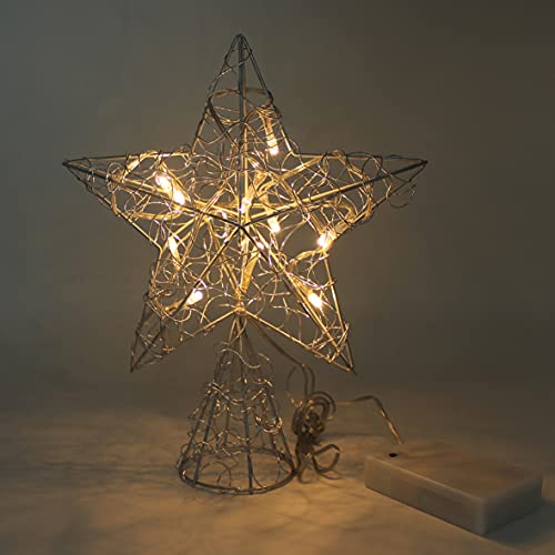 Silver Wire Twine Tree Top Star with Bright White LED Lights and Timer for Christmas Ornaments and Holiday Seasonal Décor