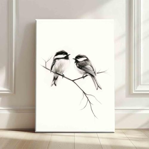 Bird Sketch Wall Art Minimalist Animal Print Vintage Bird Prints Pencil Drawing Wall Art Minimalist Birds Canvas Animal Sketch Prints Black And White Birds Picture Neutral Room Decor 16x24inch framed