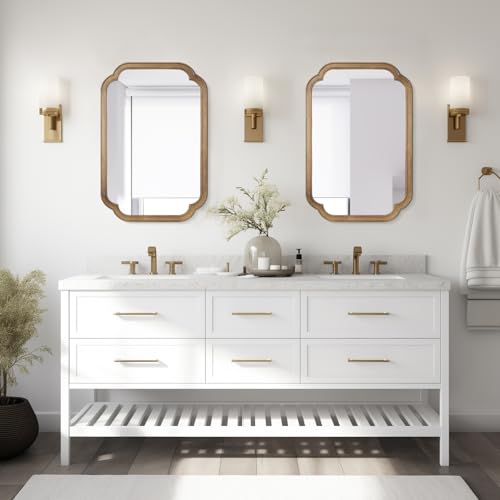 20" x 30" Rounded Corner Arch Wall Mirror with Wood Frame for Entryway