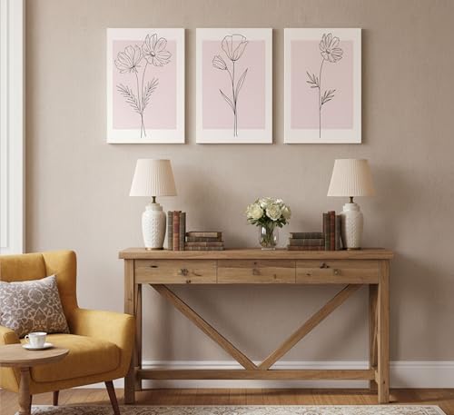 3 Pcs Minimalism Pink Floral Botanical Canvas Wall Art 16x24in (3 Count)