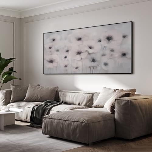 36"x72" Extra Large Framed Wall Art Soft White Poppies Watercolor Floral