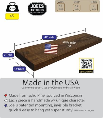 42 Inch Wooden Floating Shelves for Wall