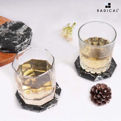 Marble Coasters Set of 6 Black Drink Coasters for Table Decor