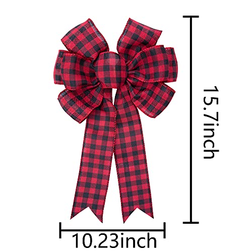 2 Pcs Large Red Black Buffalo Plaid Wreath Bows