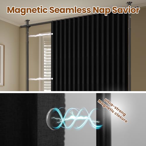 100% Blackout Room Divider Curtains Sets Black 2 Panels W100 x L84in No Drill Curtain Rods (2 Count)