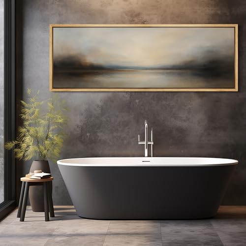 Large Framed Canvas Print Wall Art Abstract Landscape Neutral Tones Misty Horizon Illustrations Decorative Colorful for Bedroom