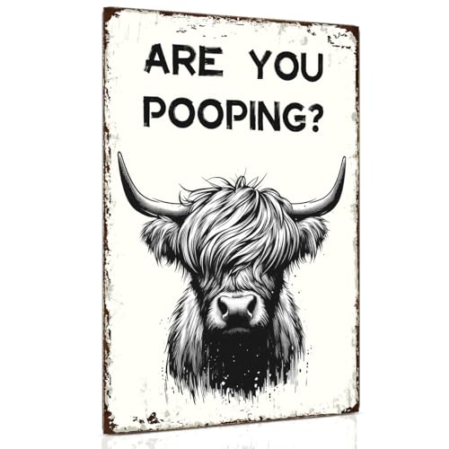 Highland Cow Are You Pooping Metal Sign Bathroom Decor 8x12"