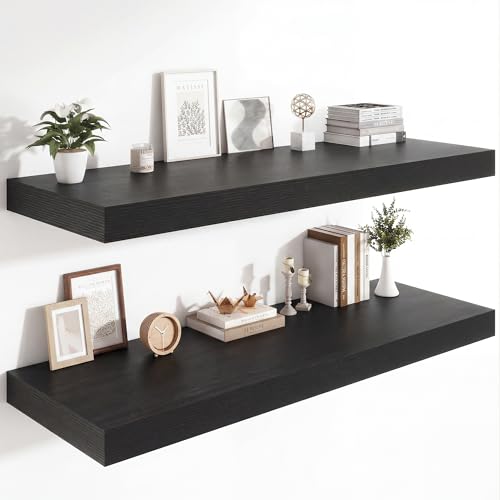 48 x 12 Deep Floating Shelves Wall Mounted Set of 2 Black (2 Count)