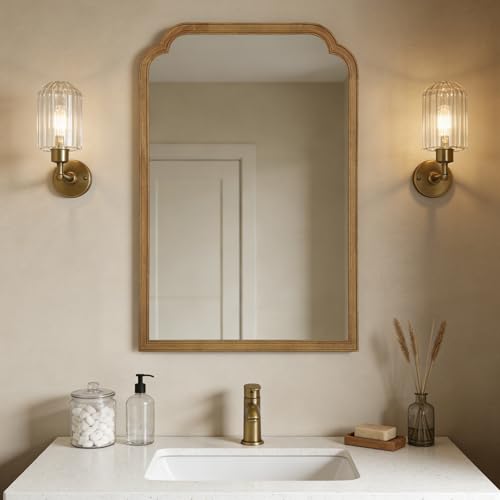 24" x 36" Natural Wood Mirror for Wall Mounted