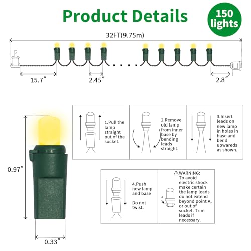 Warm White Christmas Lights Outdoor (150 Count)