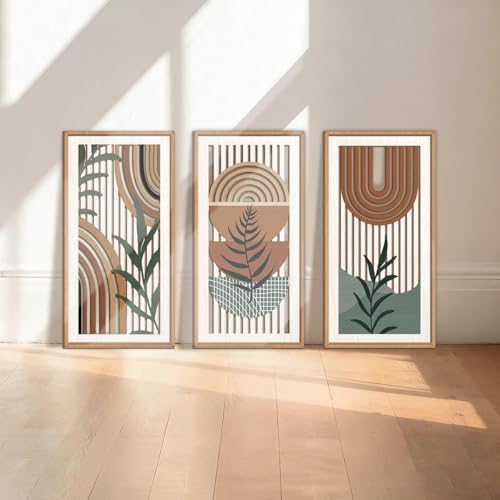 Boho Wood Wall Art Framed 8x16 Inch Set of 3 Mid