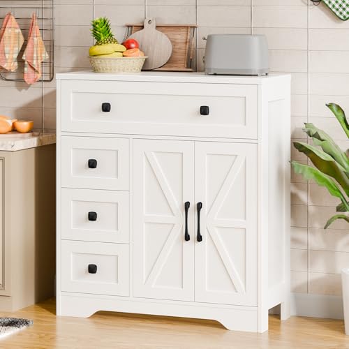 Farmhouse Storage Cabinet with 2 Doors and 4 Drawers