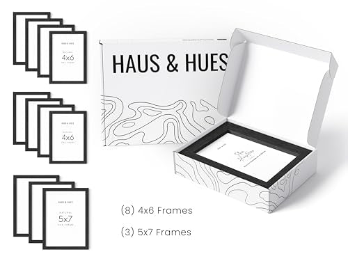 Black Oak Wood Gallery Wall Tabletop Frames Made with Real American Oak and Shatter (11 Count)